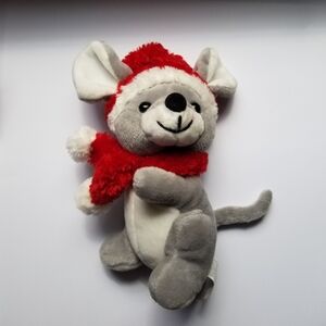 2001 Vintage Sears Christmas Plush Mouse With Santa Hat And Scarf